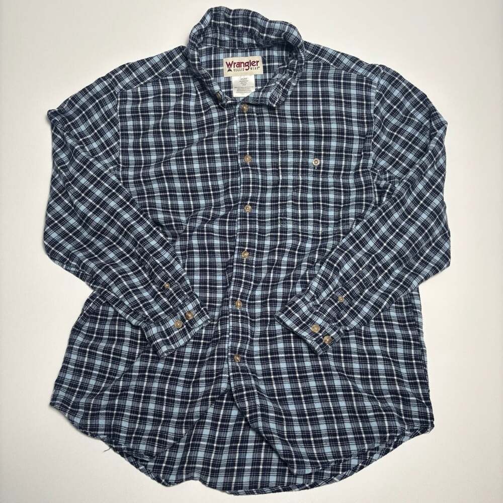 Men’s Wrangler Rugged Wear Flannel Shirt Size L Blue